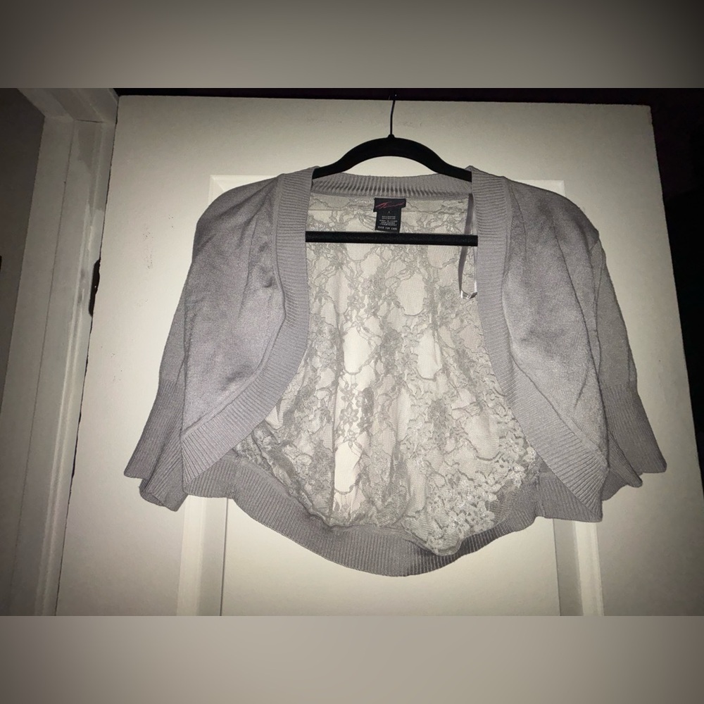 Torrid Lace Back Elbow Sleeves Shrug grey 1x 14/16